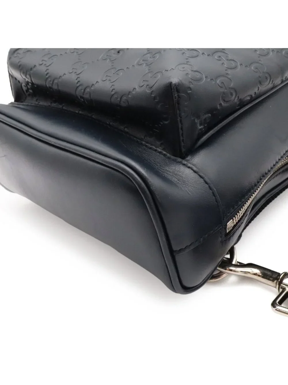 Gucci Guccissima Cross Belt Bag Crossbody Leather Navy Blue Silver